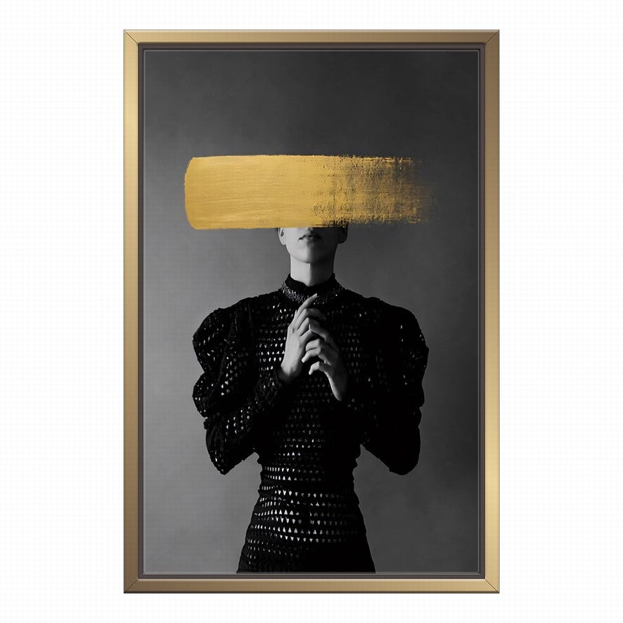 Lady in Black Covered by Golden Stroke Canvas