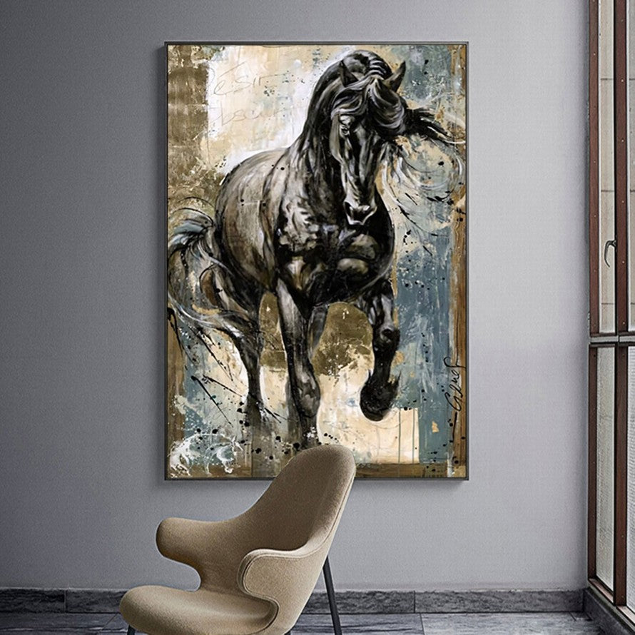 Strength of a Black and White Galloping Horse