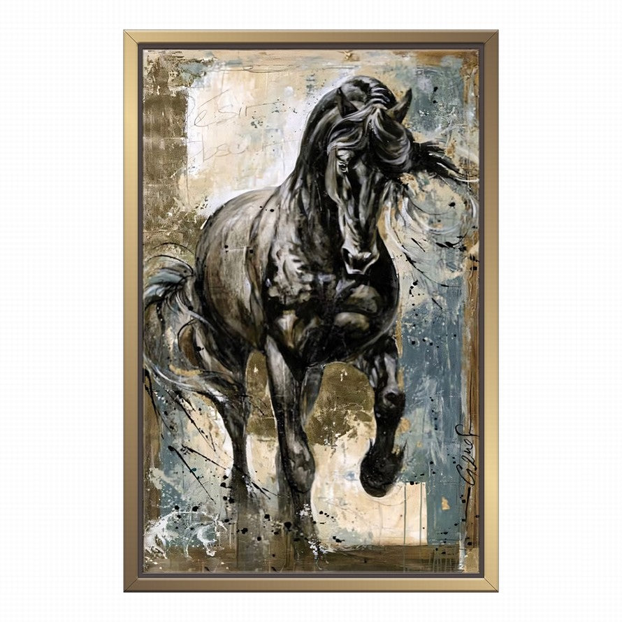 Strength of a Black and White Galloping Horse