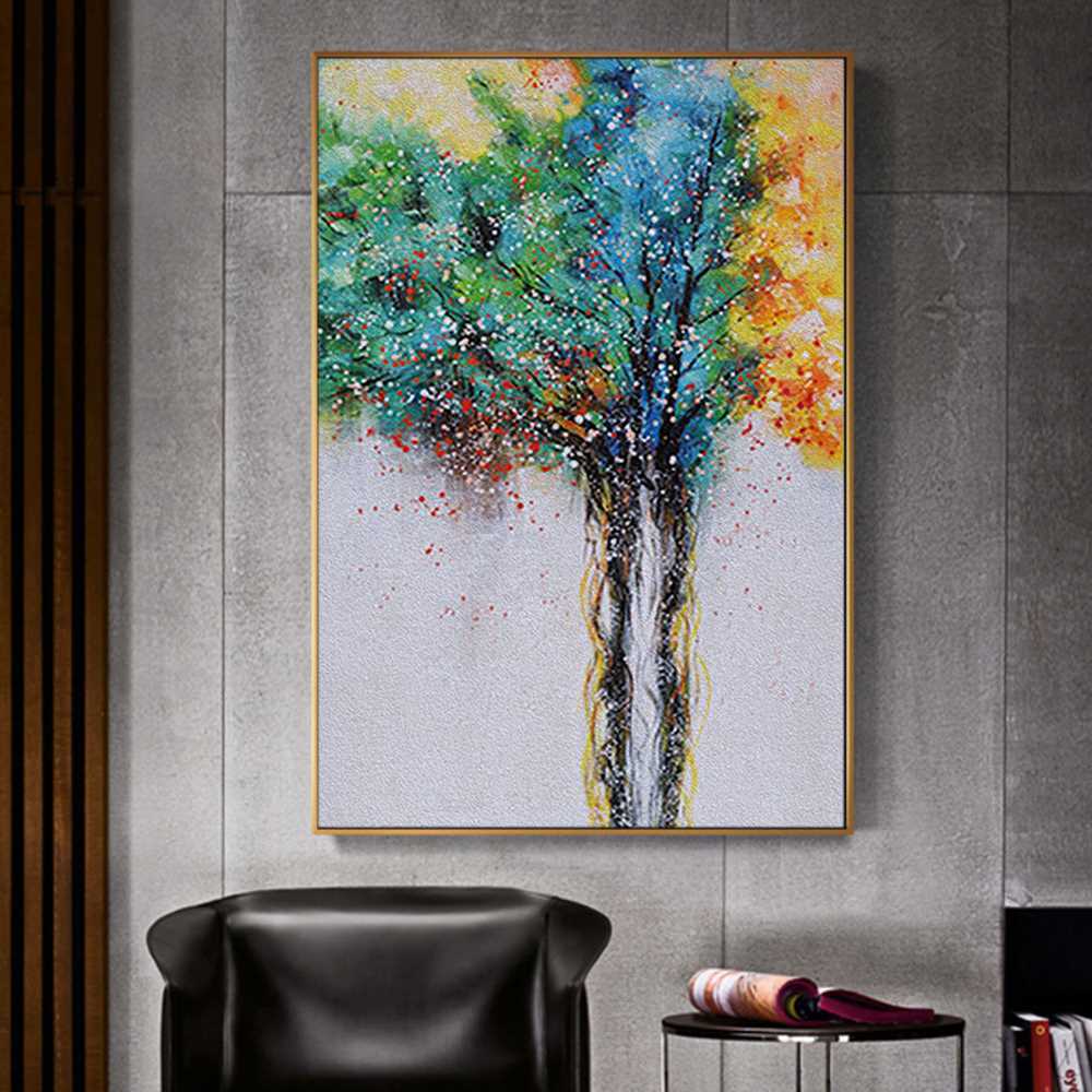 Dotted Clored Tree Home Decoration Canvas