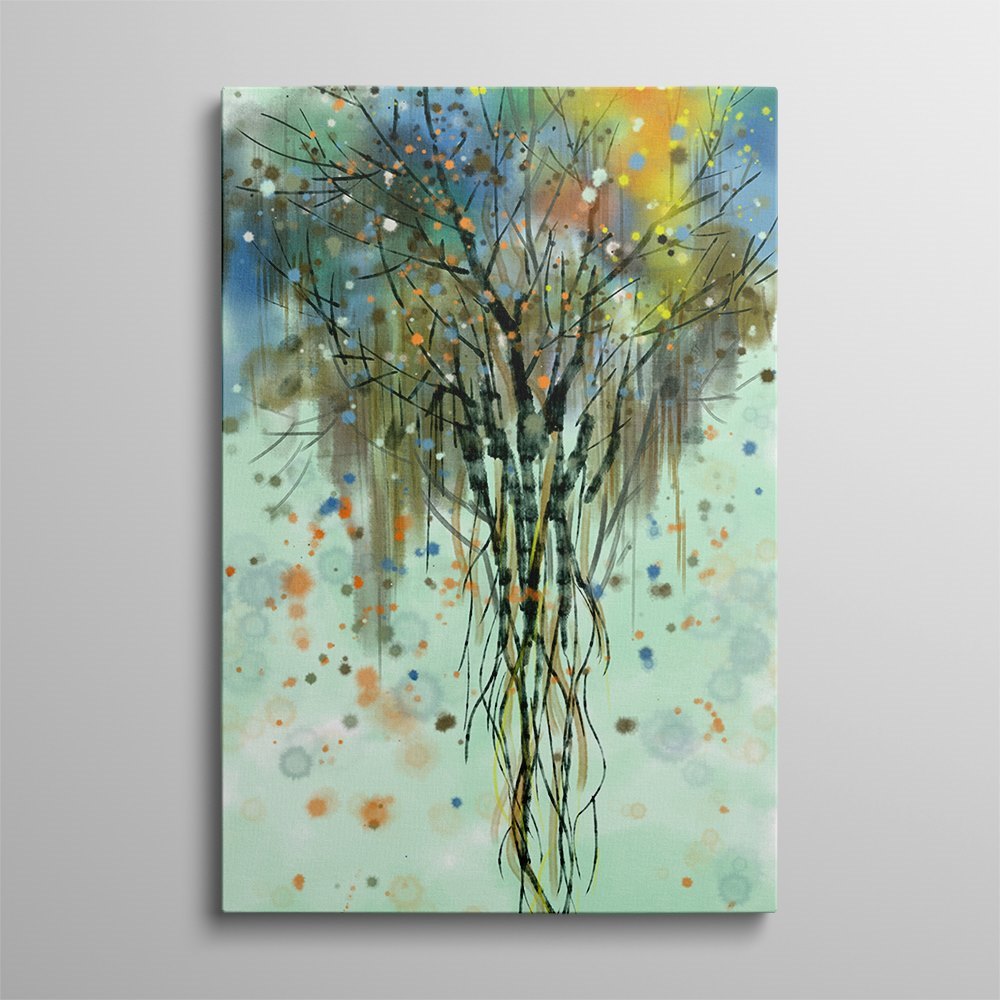 Multi Color Dotted Tree Home Decoration Canvas
