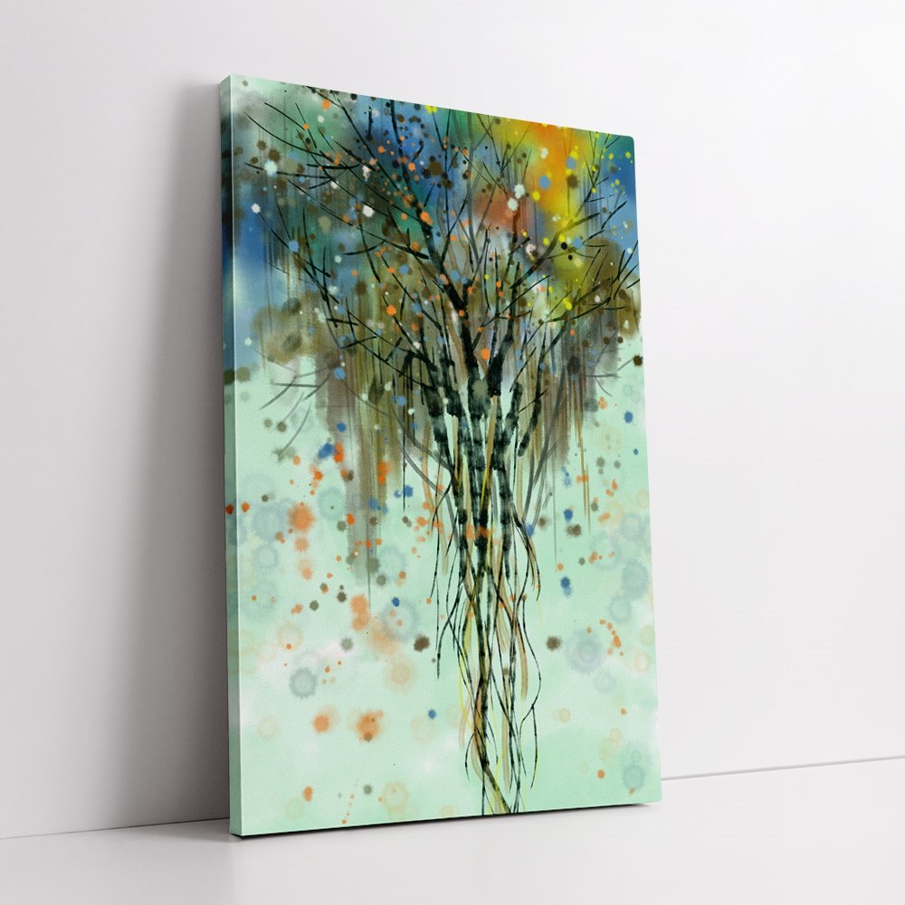 Multi Color Dotted Tree Home Decoration Canvas