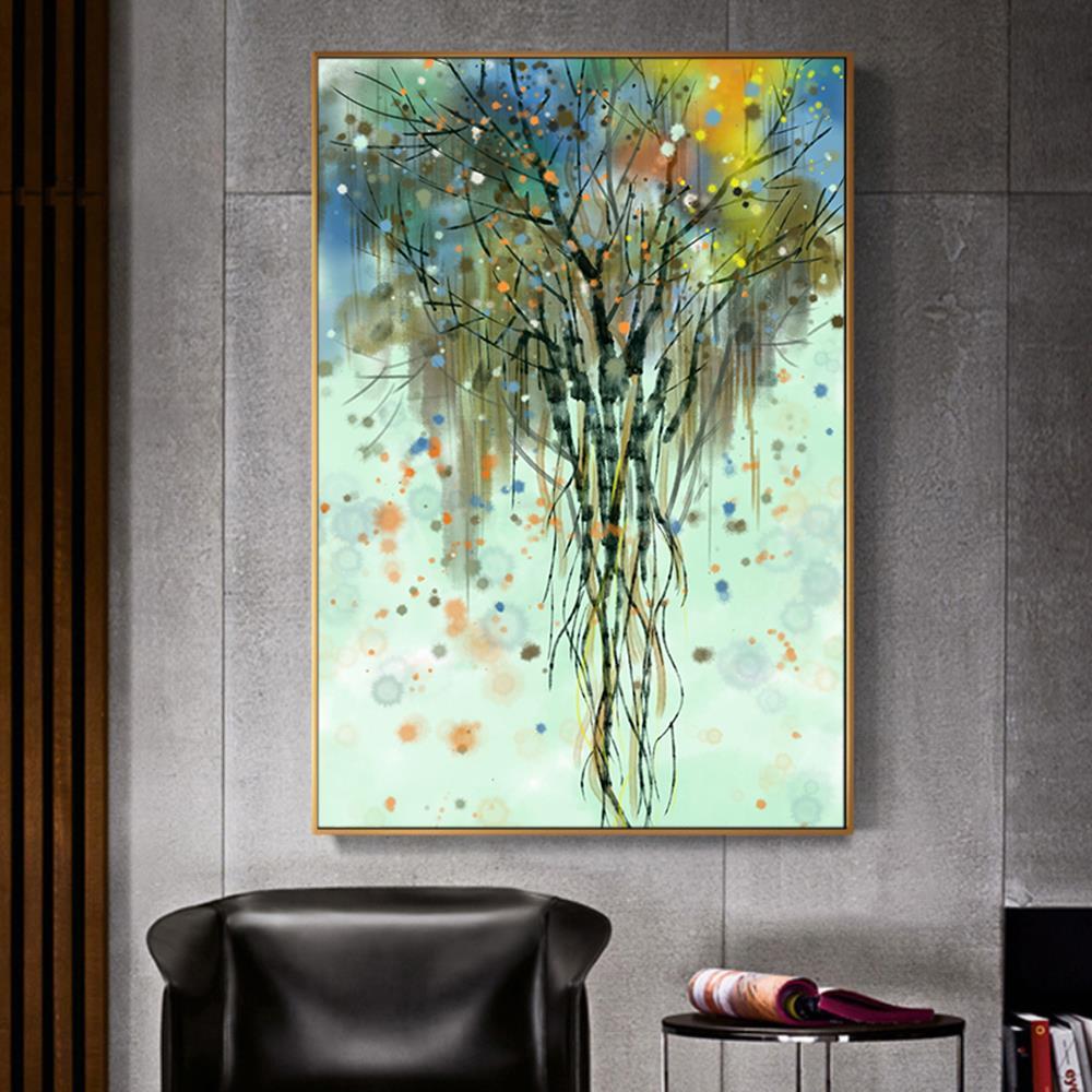 Multi Color Dotted Tree Home Decoration Canvas