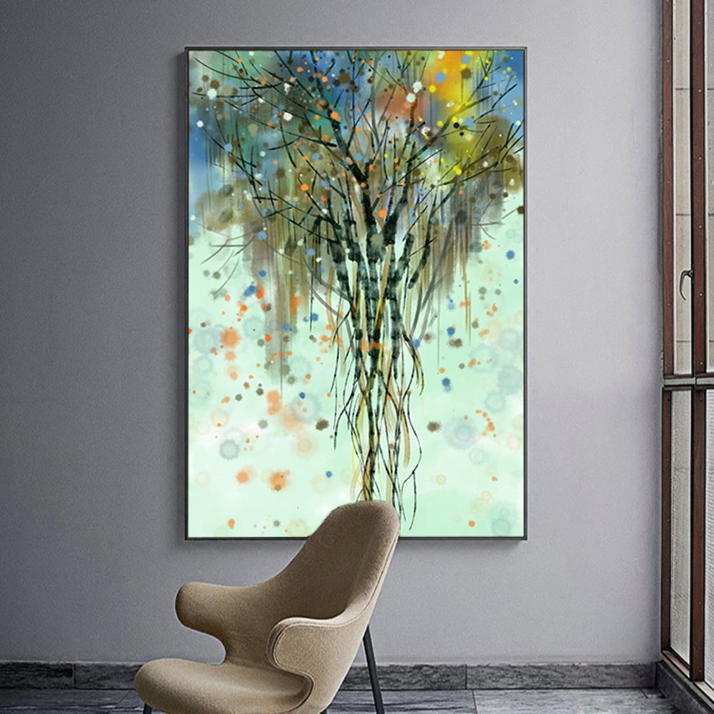 Multi Color Dotted Tree Home Decoration Canvas