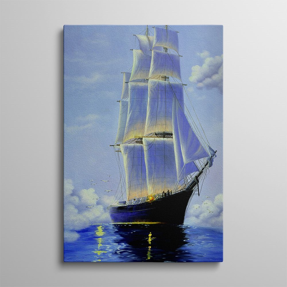 Blue Sea With A Boat Home Decoration Canvas