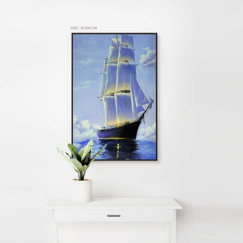 Blue Sea With A Boat Home Decoration Canvas