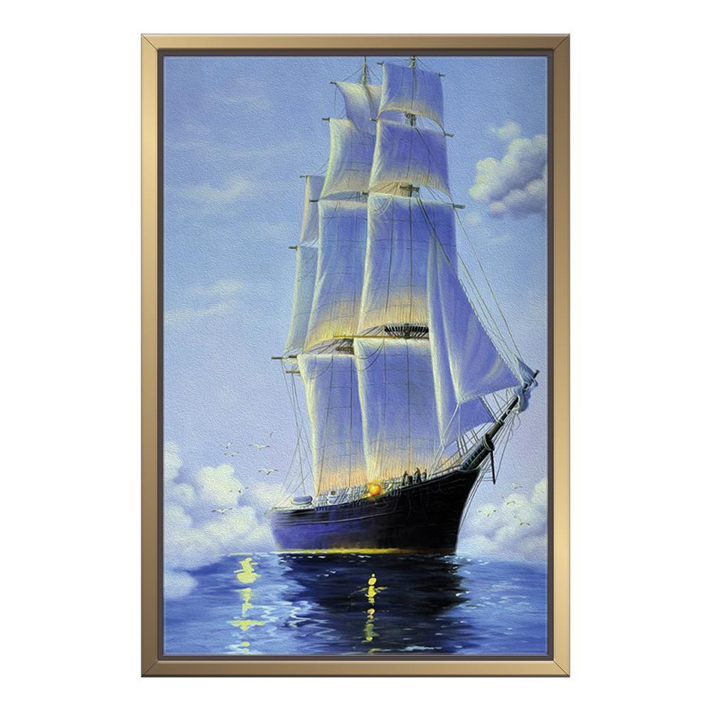 Blue Sea With A Boat Home Decoration Canvas