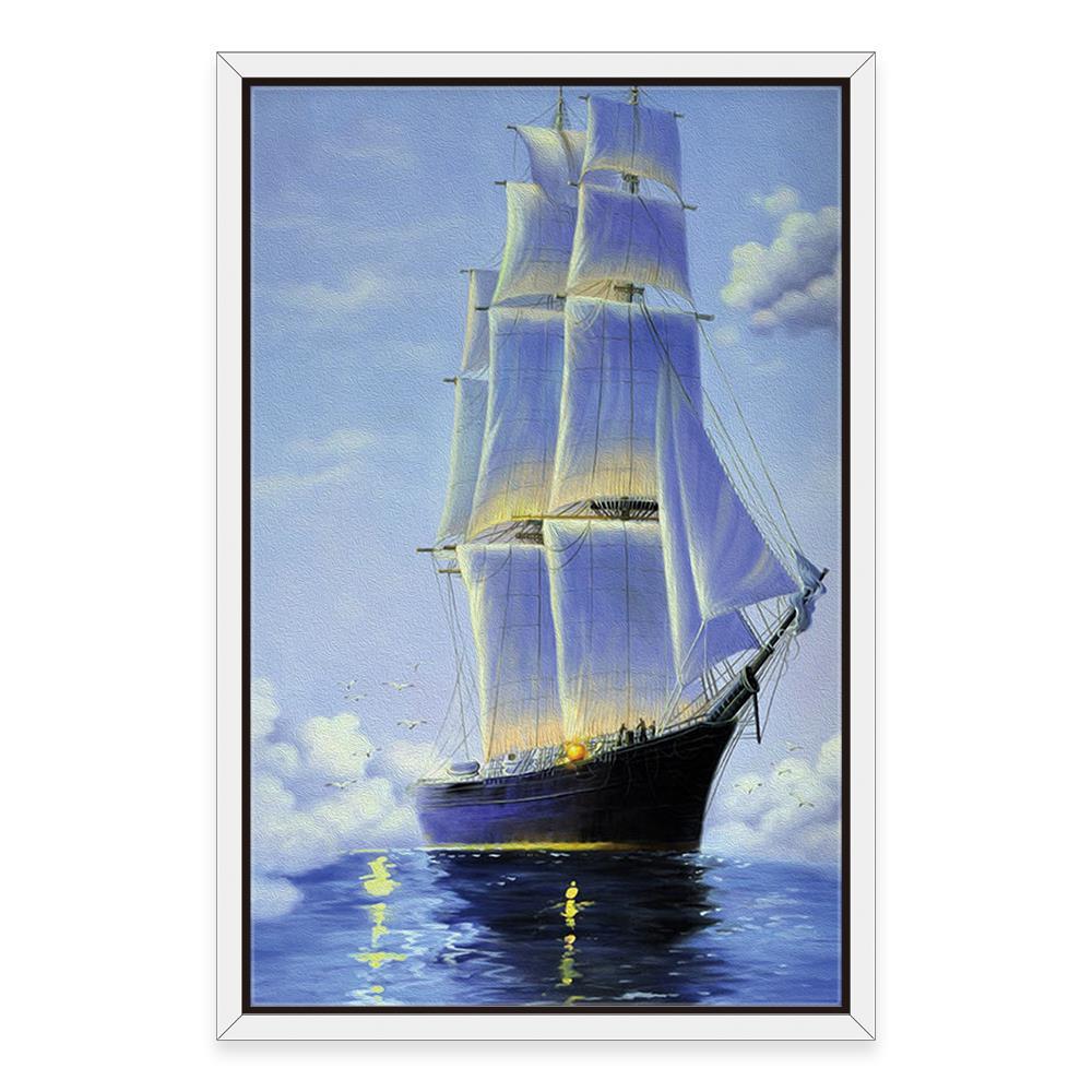 Blue Sea With A Boat Home Decoration Canvas