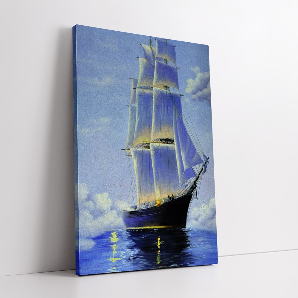 Blue Sea With A Boat Home Decoration Canvas