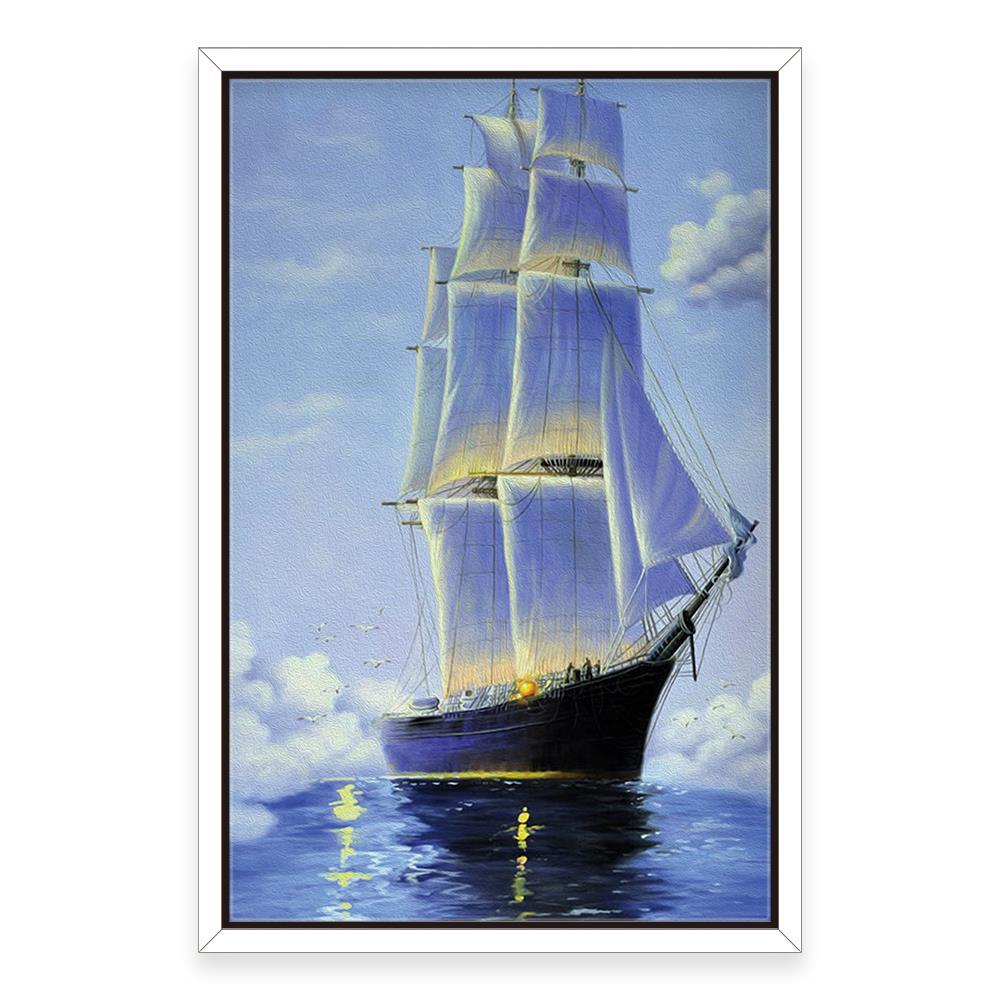 Blue Sea With A Boat Home Decoration Canvas