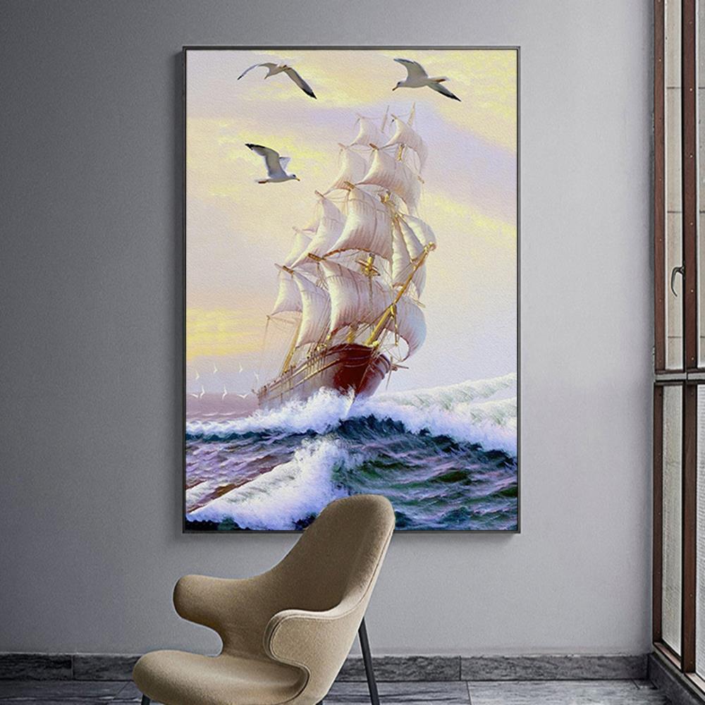 Ocean Waves and the Boat Home Decoration Canvas