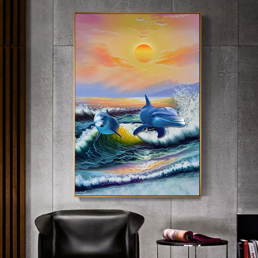Whales Waves Design Home Decoration Canvas
