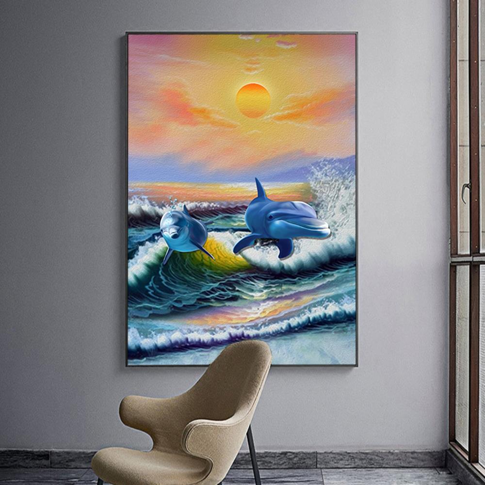 Whales Waves Design Home Decoration Canvas