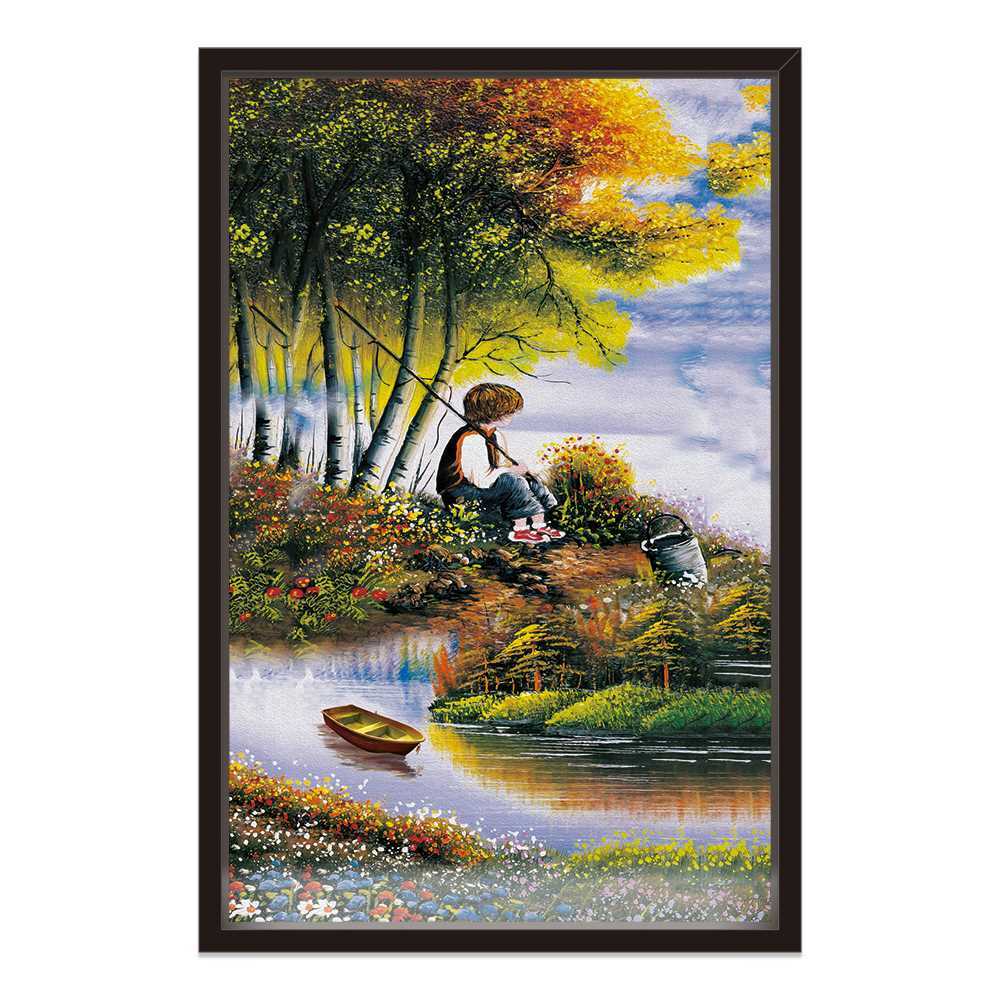 Kid Fishing By The Lake Home Decoration Canvas