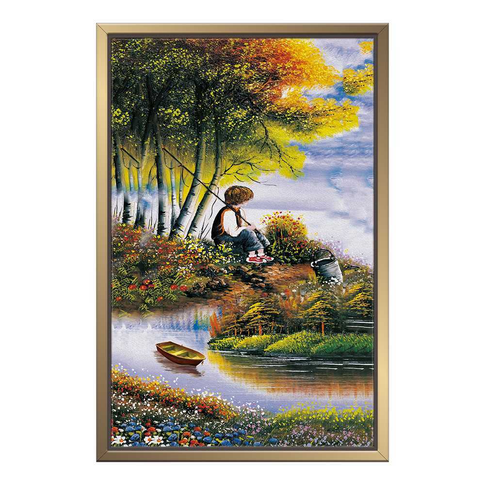 Kid Fishing By The Lake Home Decoration Canvas