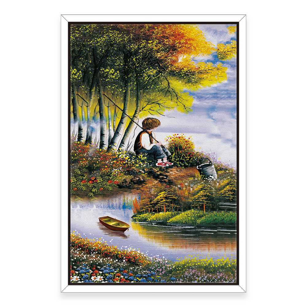 Kid Fishing By The Lake Home Decoration Canvas