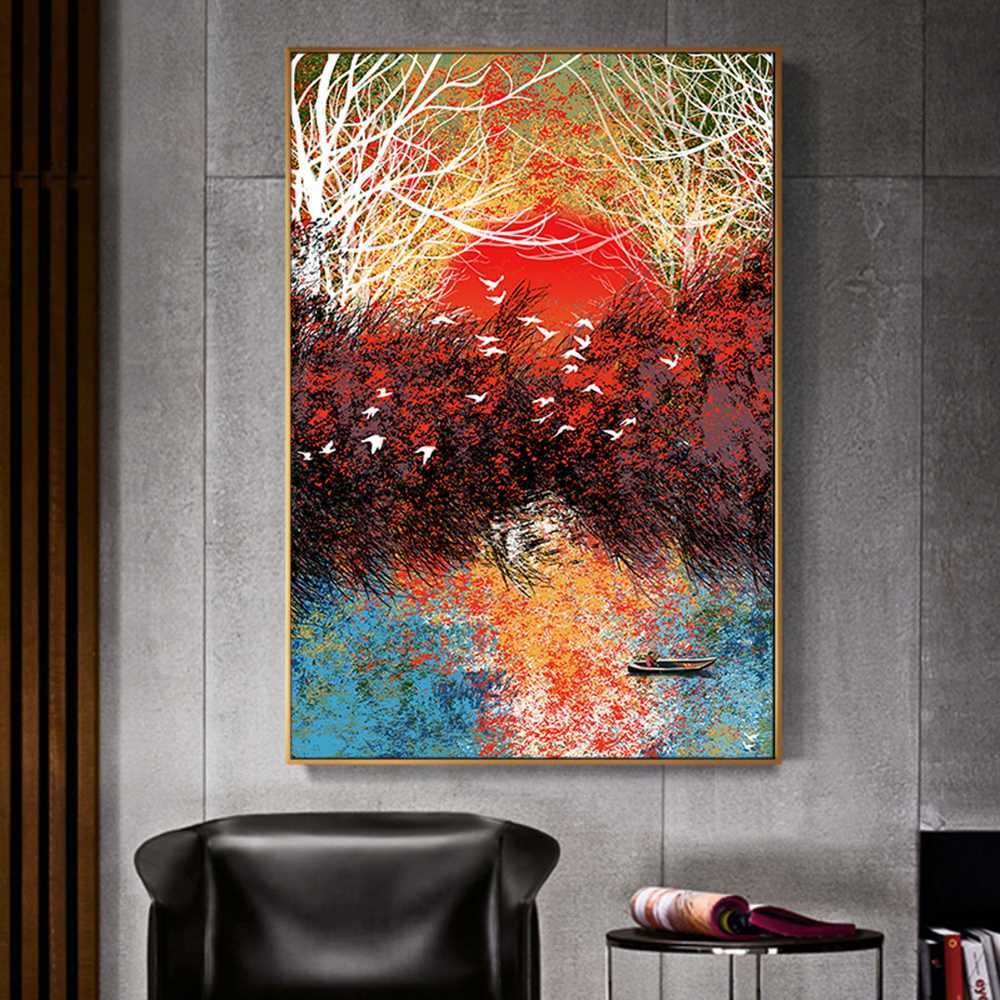 Trees and Birds Abstract Art Home Decoration Canvas