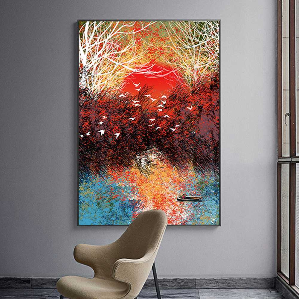 Trees and Birds Abstract Art Home Decoration Canvas