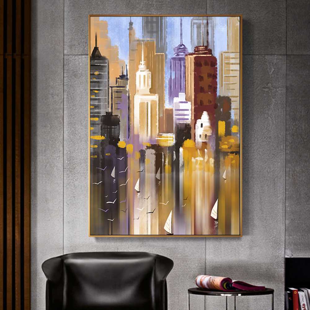 Buildings on the Lake Side Home Decoration Canvas