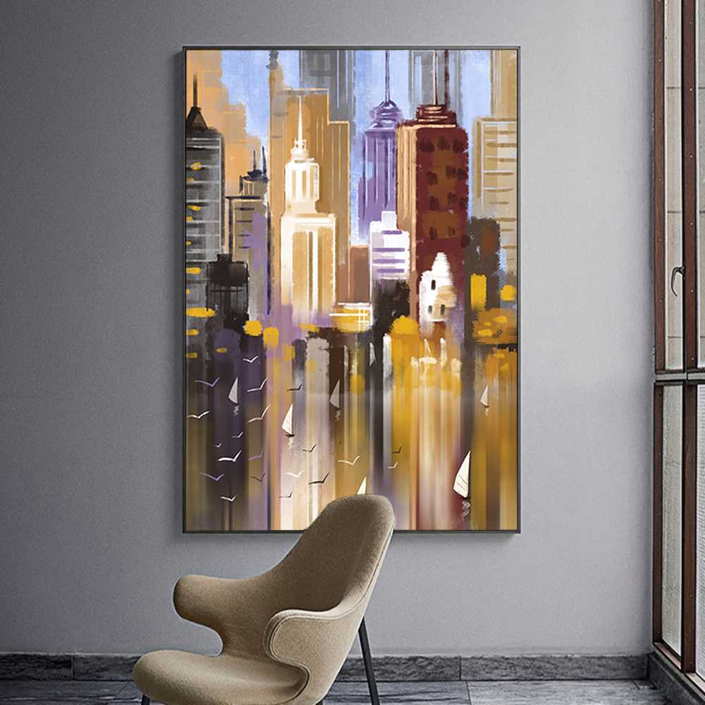 Buildings on the Lake Side Home Decoration Canvas