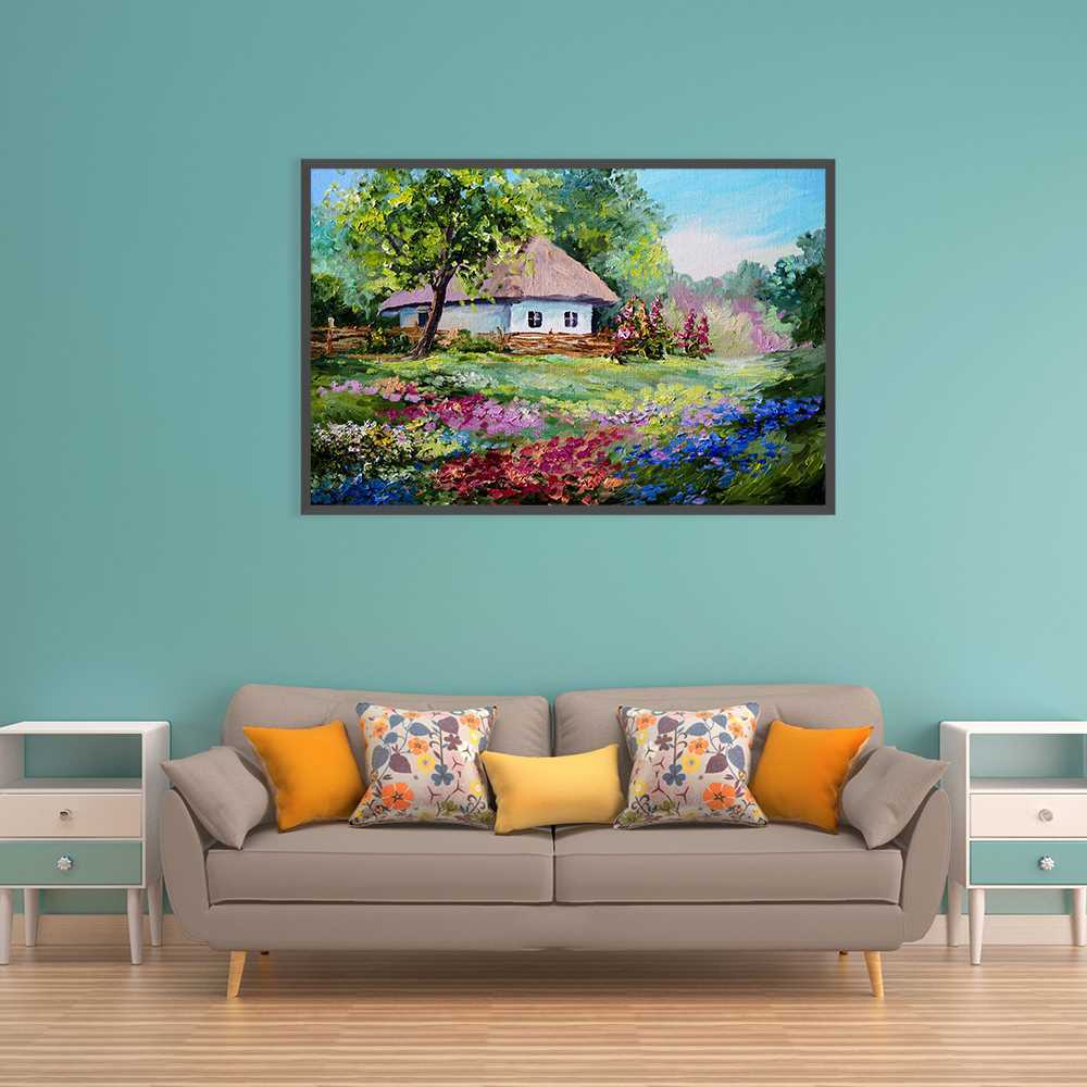 Landscape Painting Village House Canvas Prints