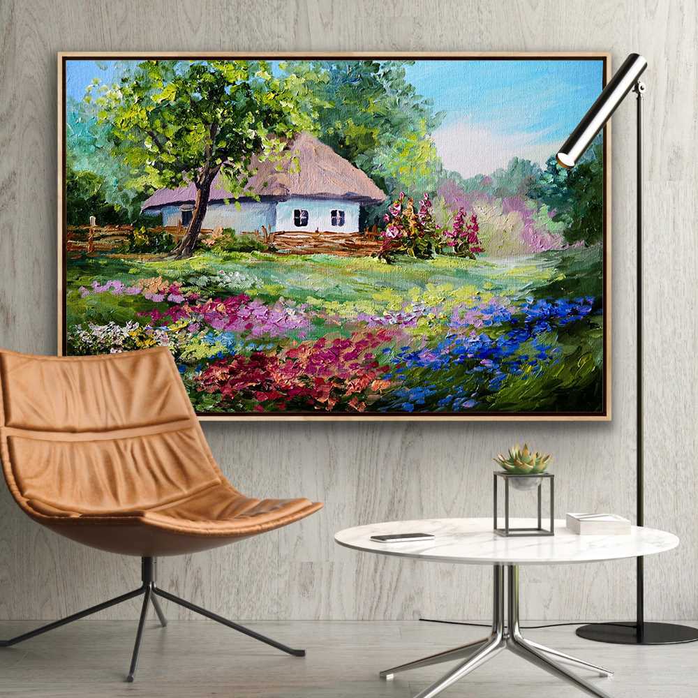 Landscape Painting Village House Canvas Prints