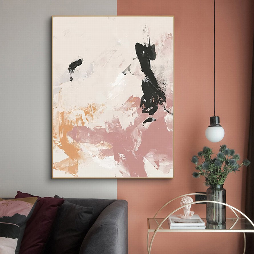 White over Pastel Pink Splash Abstract Painting