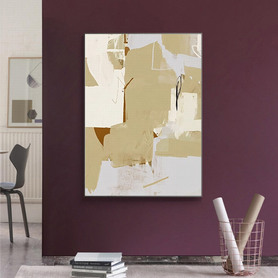 Combination of Beige and White Tones Abstract Painting