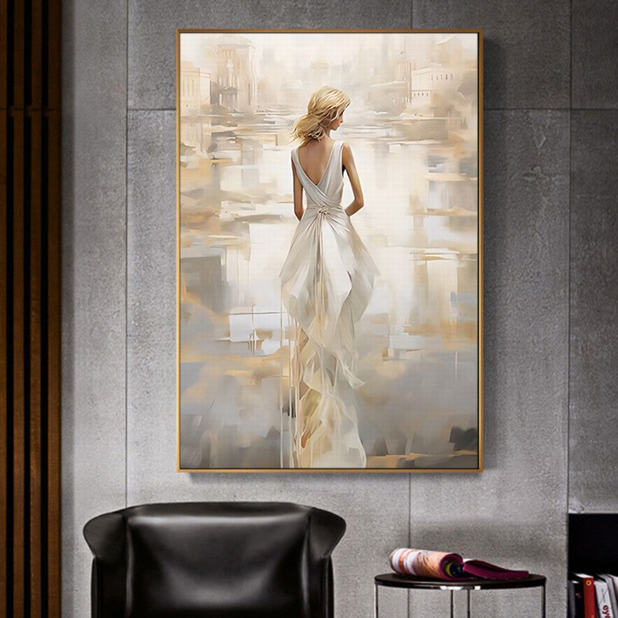 White Gown, Beige Embrace Canvas