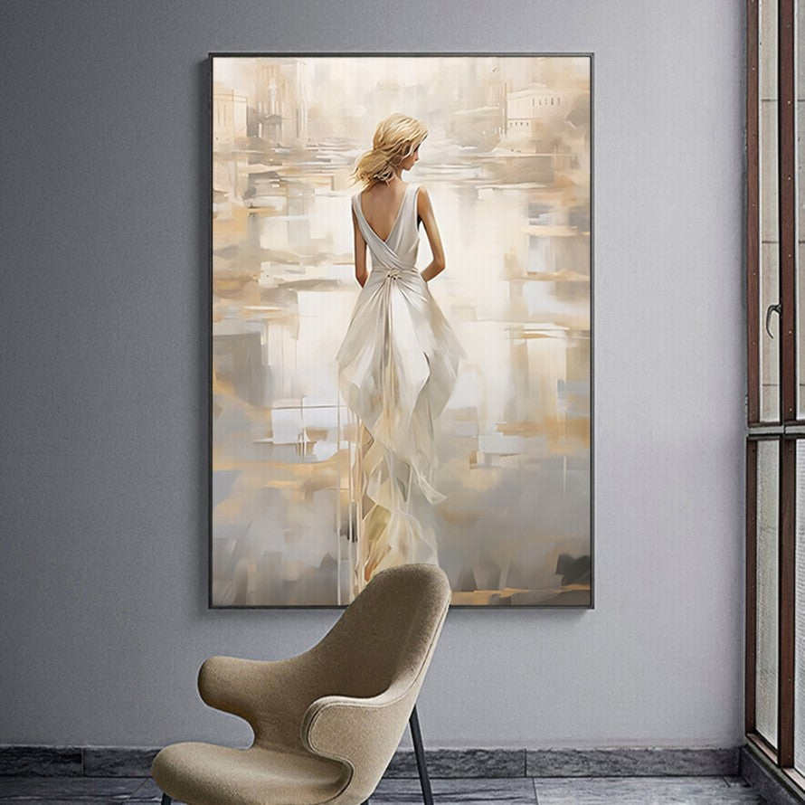 White Gown, Beige Embrace Canvas