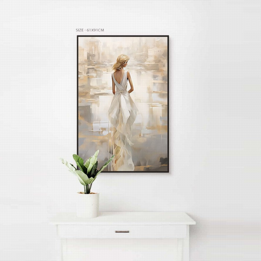 White Gown, Beige Embrace Canvas