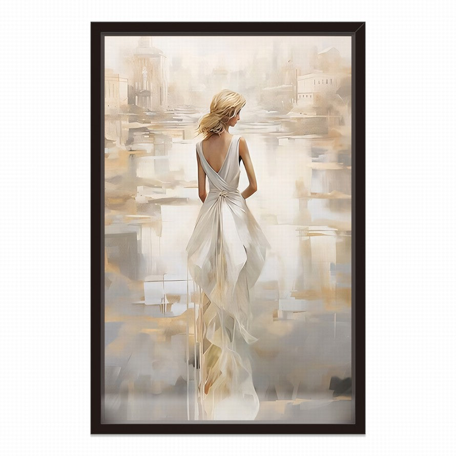White Gown, Beige Embrace Canvas