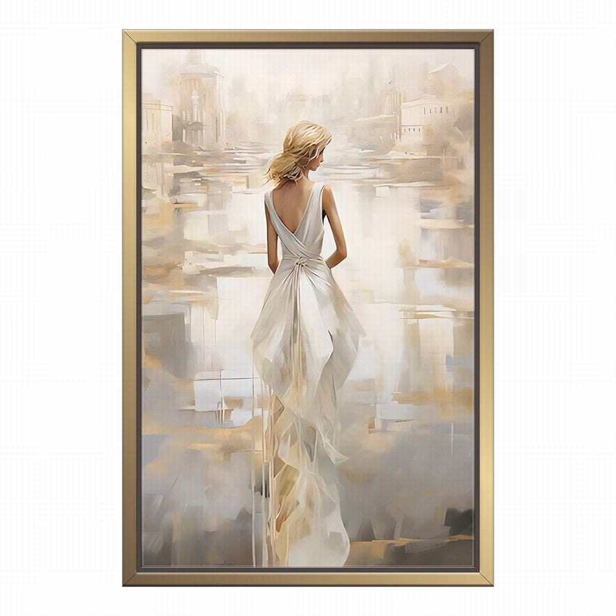 White Gown, Beige Embrace Canvas
