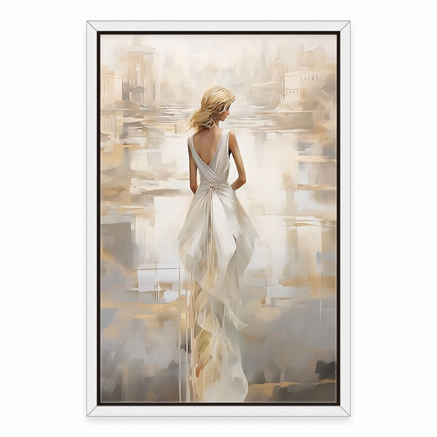 White Gown, Beige Embrace Canvas