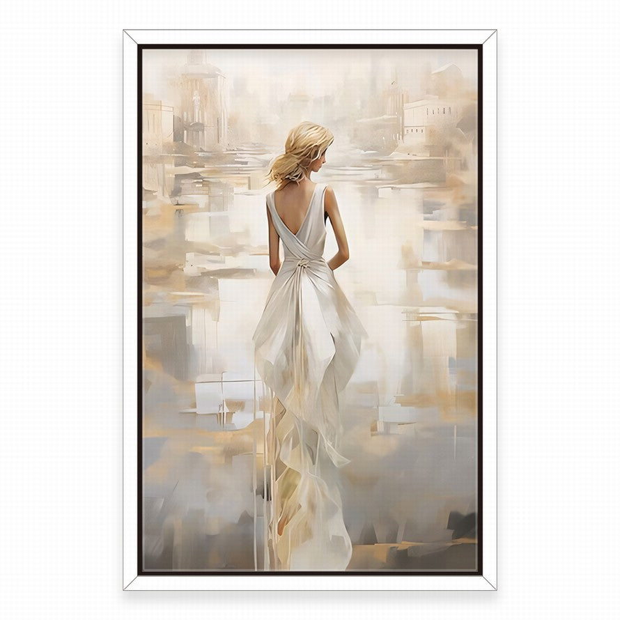 White Gown, Beige Embrace Canvas