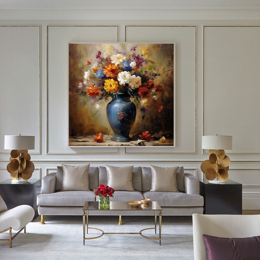 Vase, Blooms, Light, Shadow Oil Canvas