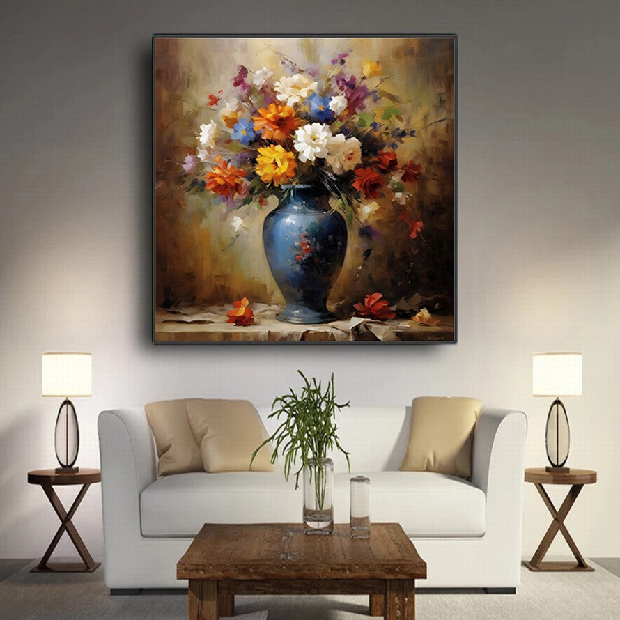 Vase, Blooms, Light, Shadow Oil Canvas