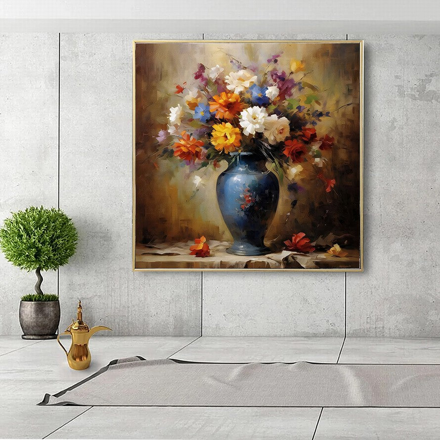 Vase, Blooms, Light, Shadow Oil Canvas