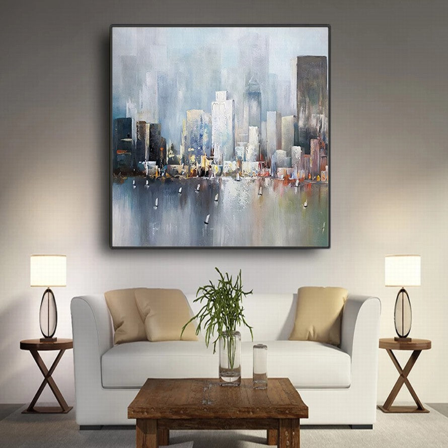 City View from Waters Abstract Oil Painting