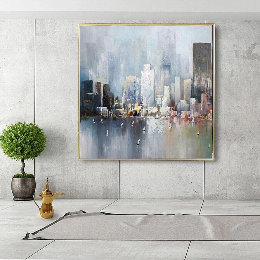 City View from Waters Abstract Oil Painting