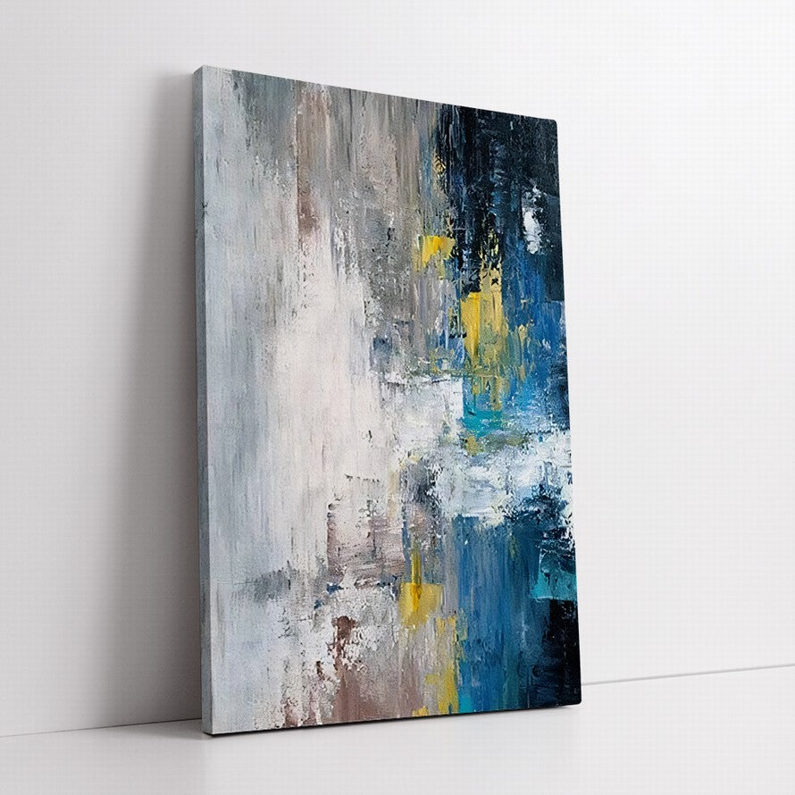 Azure Dreams, Golden Realms Abstract Oil Canvas