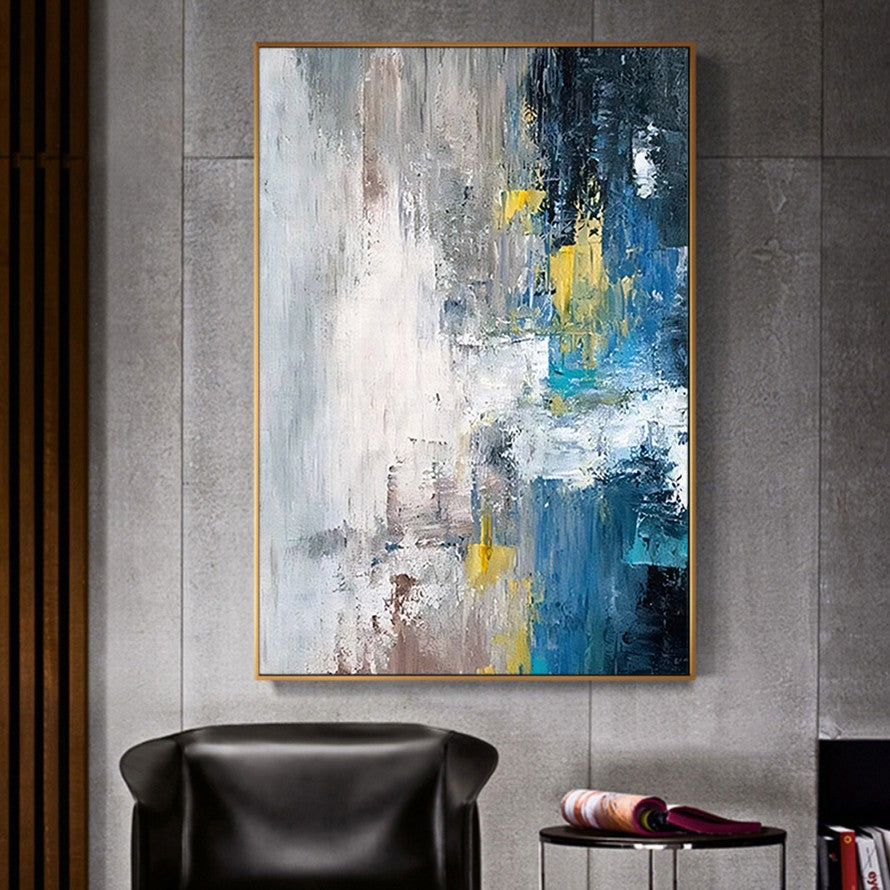 Azure Dreams, Golden Realms Abstract Oil Canvas