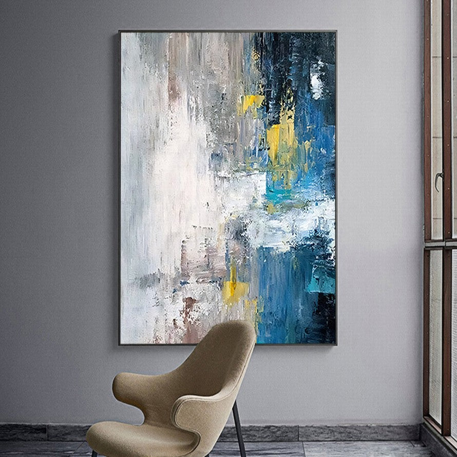Azure Dreams, Golden Realms Abstract Oil Canvas