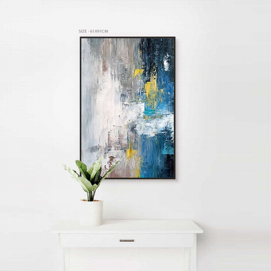 Azure Dreams, Golden Realms Abstract Oil Canvas