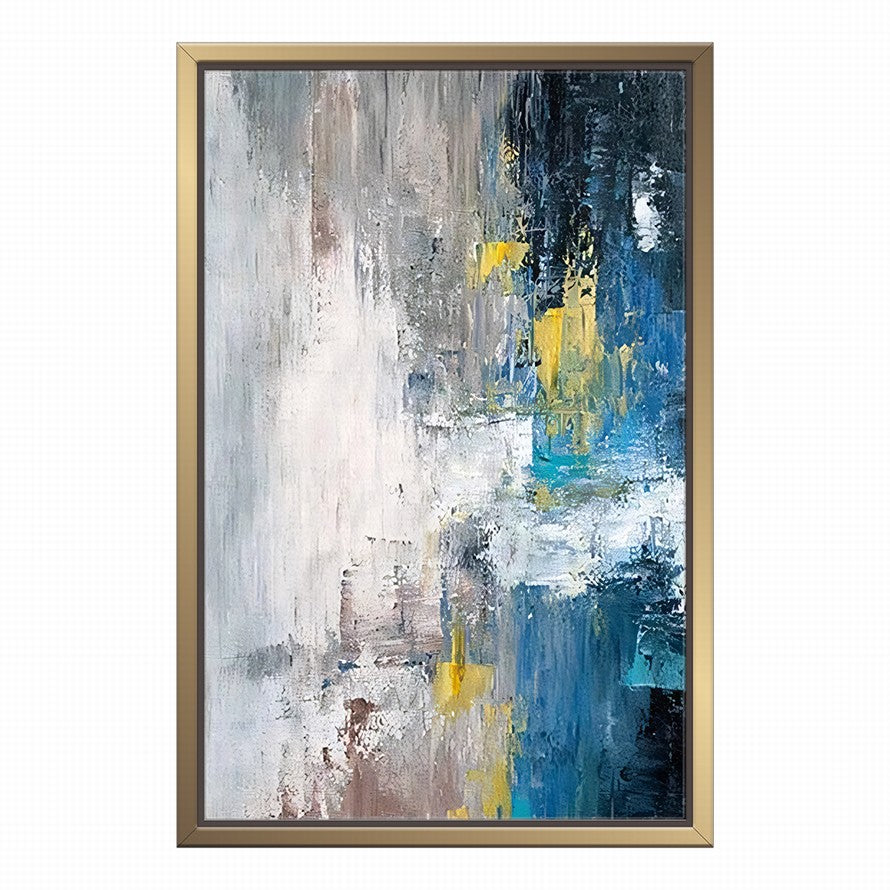 Azure Dreams, Golden Realms Abstract Oil Canvas