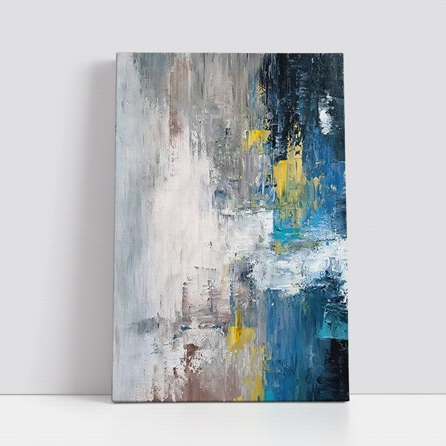Azure Dreams, Golden Realms Abstract Oil Canvas