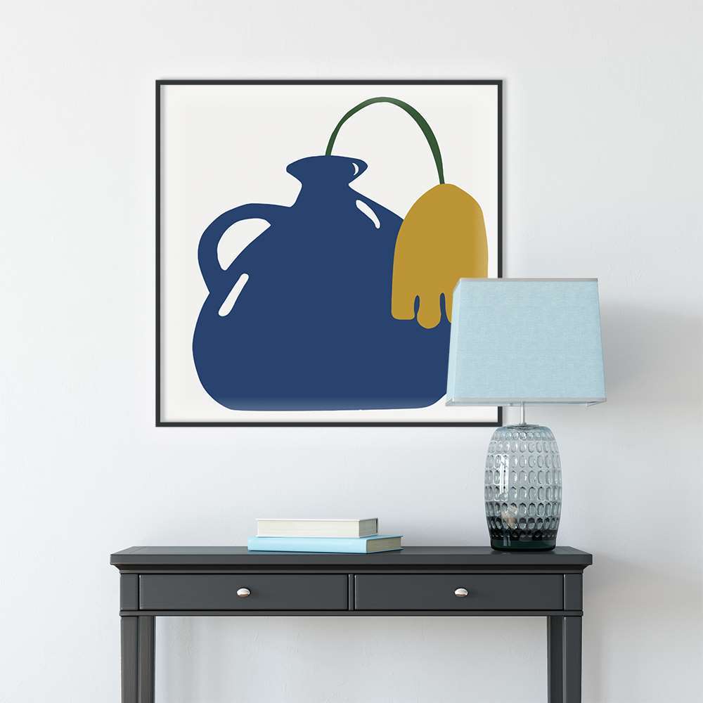Klein Blue Art Vase With Tulip Prints