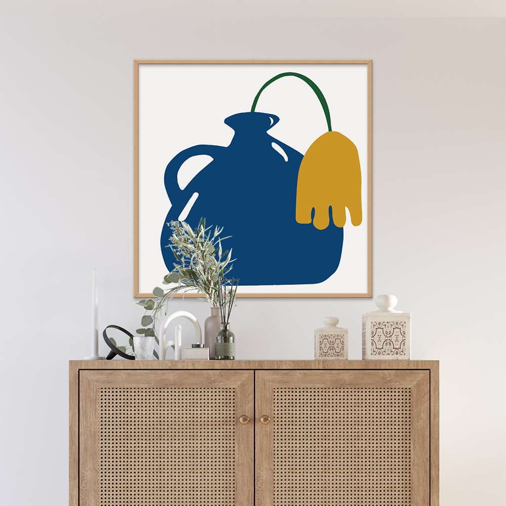 Klein Blue Art Vase With Tulip Prints