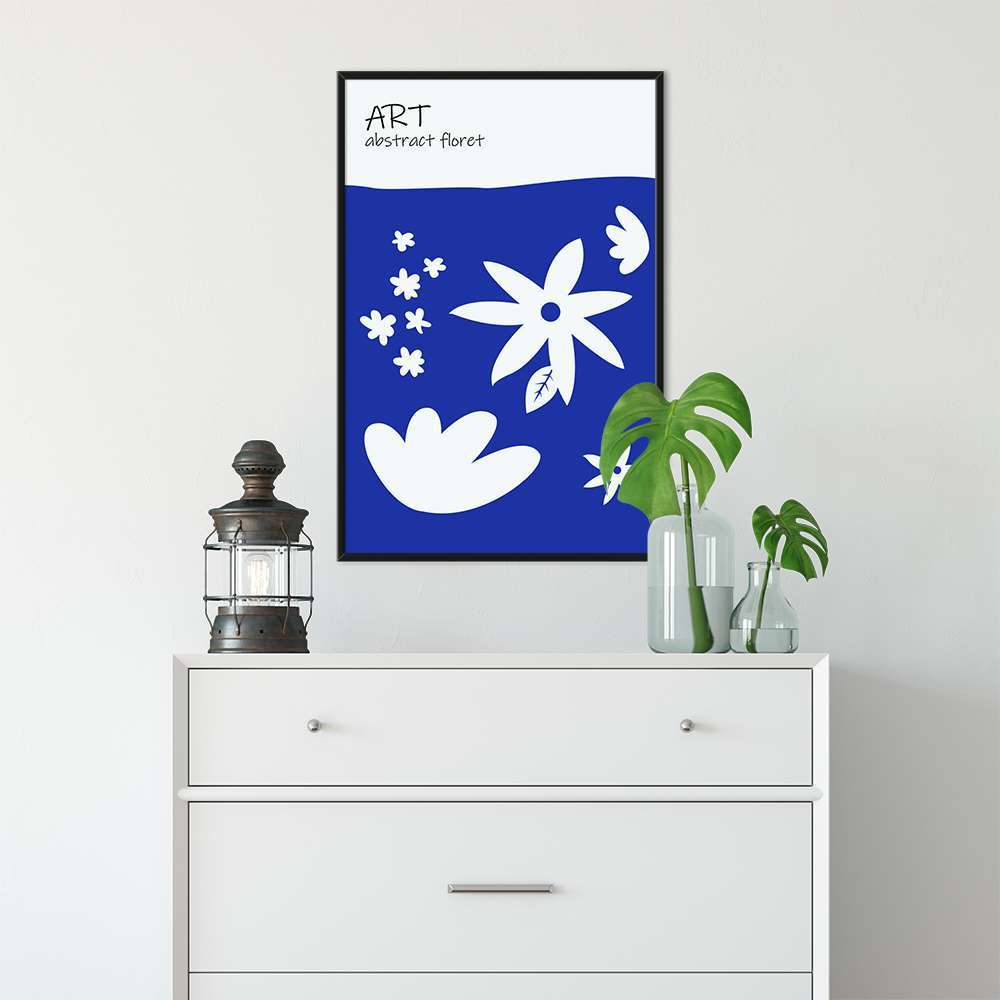 Klein Blue Art Pieces of WhiteFlower Prints