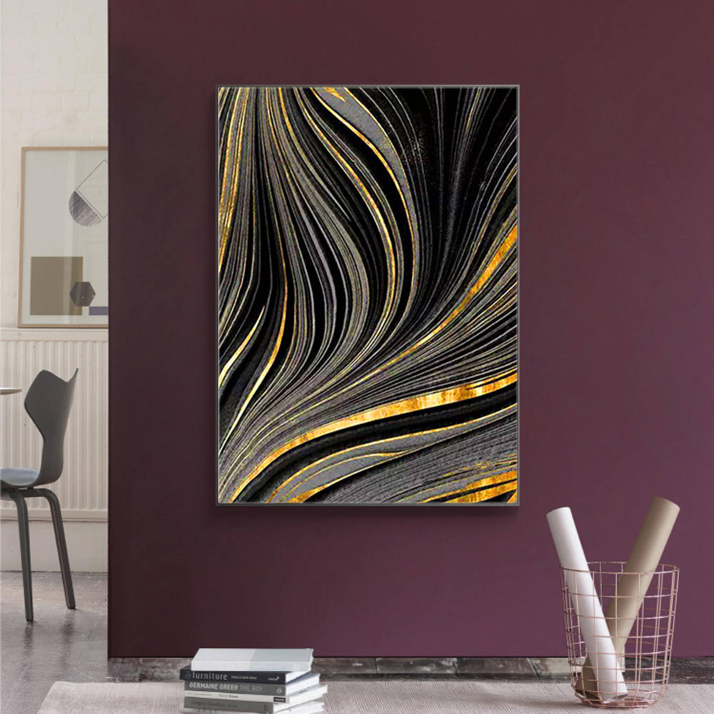 Black and Gold Waves Art Painting